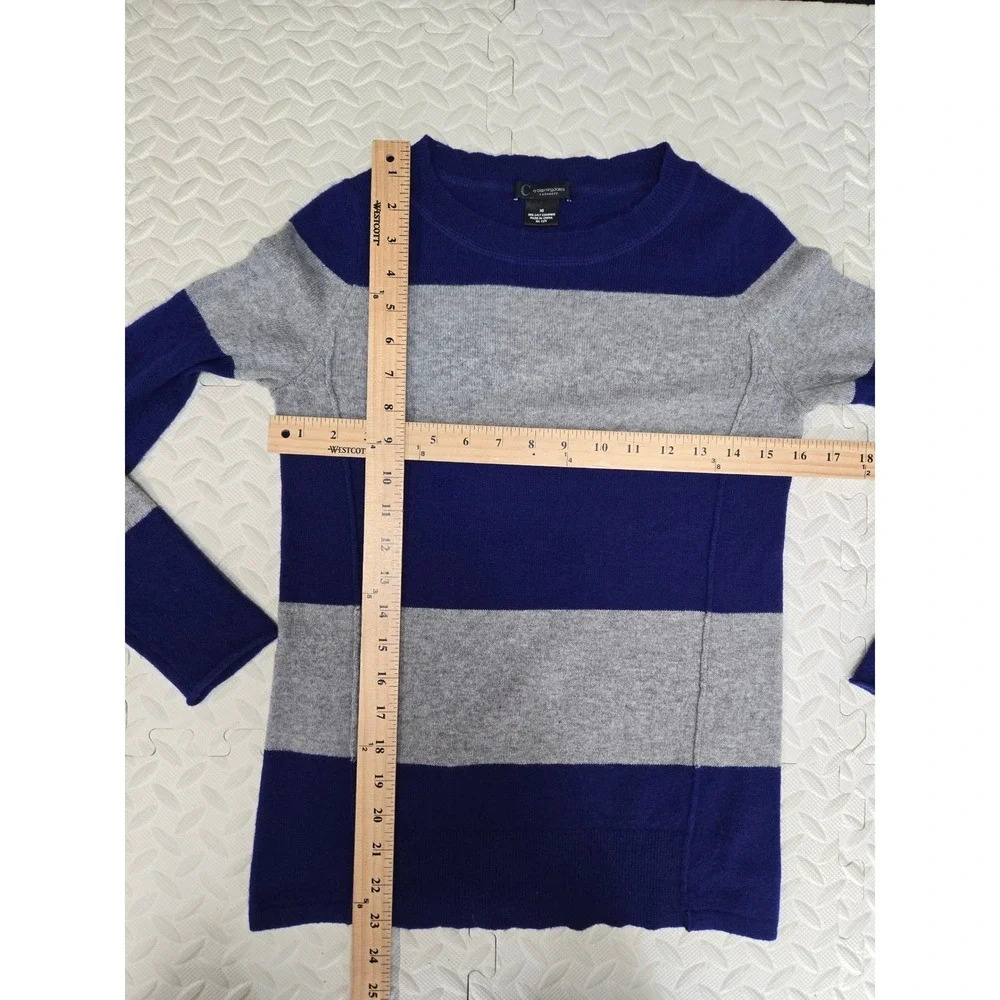 C by Bloomingdales Cashmere Sweater‎ Womens XS Blue Gray Striped Crew Neck 2-Ply